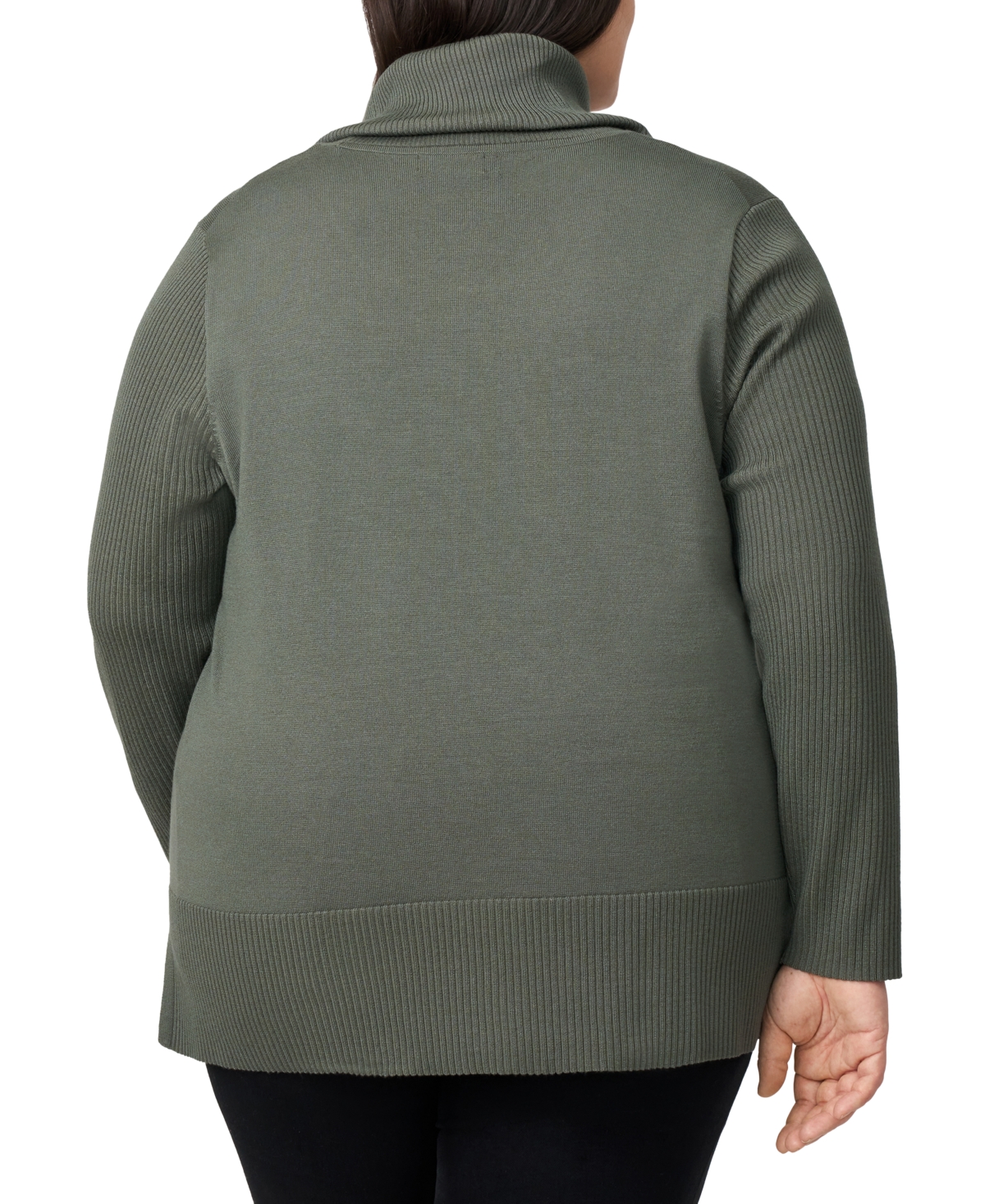 Melissa Paige Plus Size Cowlneck High-low Sweater In Green