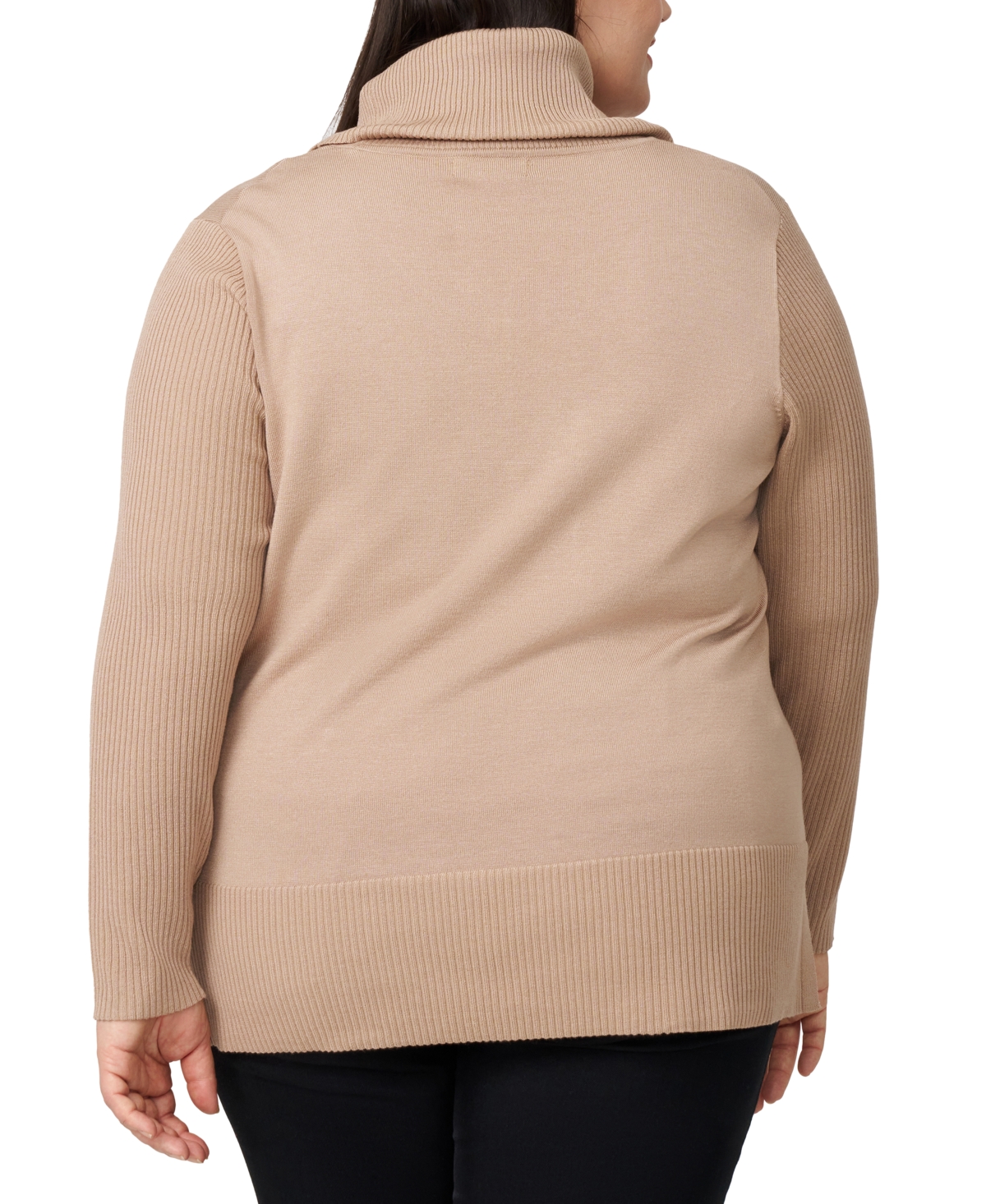 Melissa Paige Plus Size Cowlneck High-low Sweater In Neutral