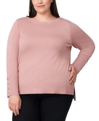 Plus Size Button-Cuff Boat-Beck Sweater