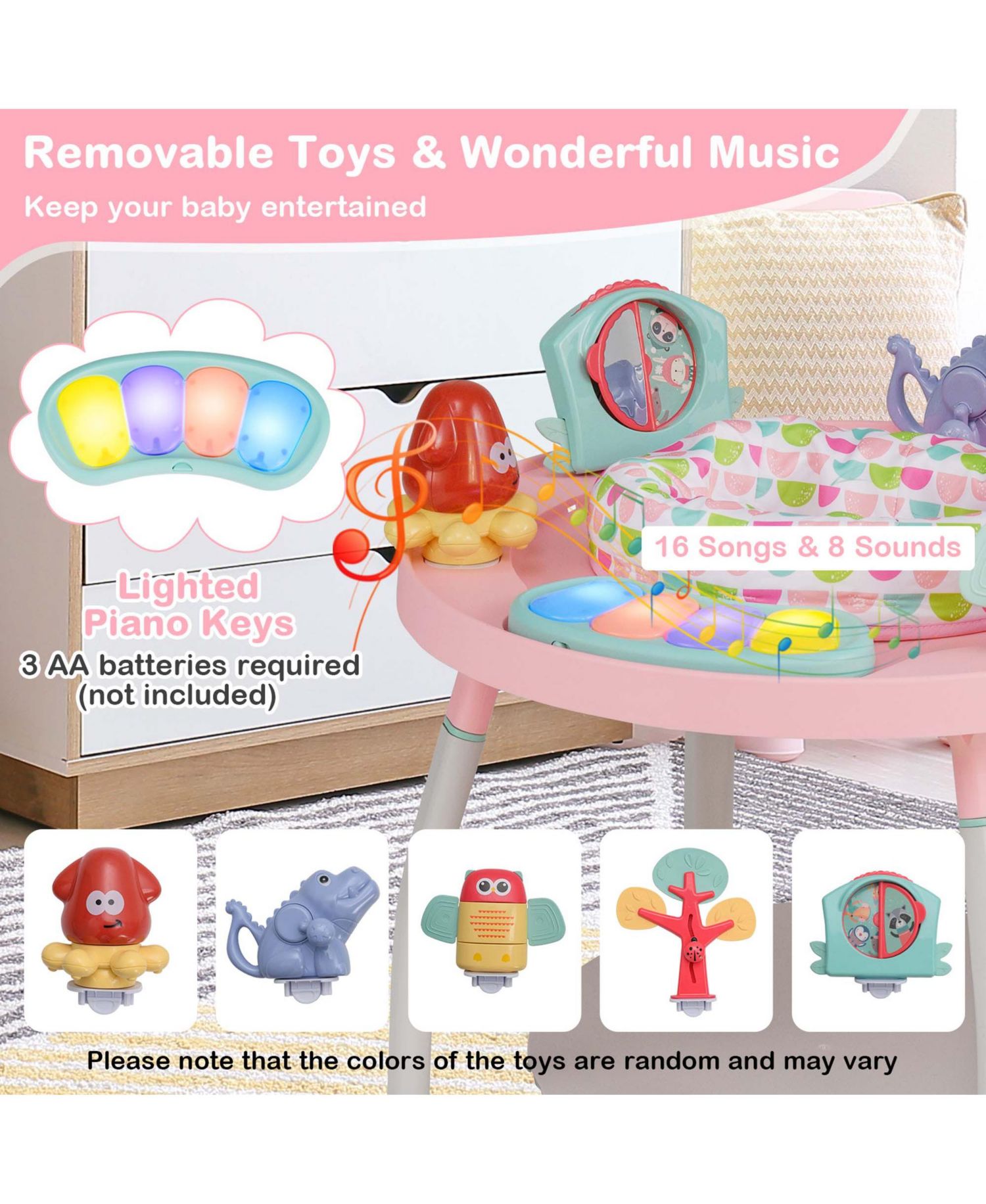 5-in-1 Baby Activity Center with Rotating Seat Removable Toys Lights