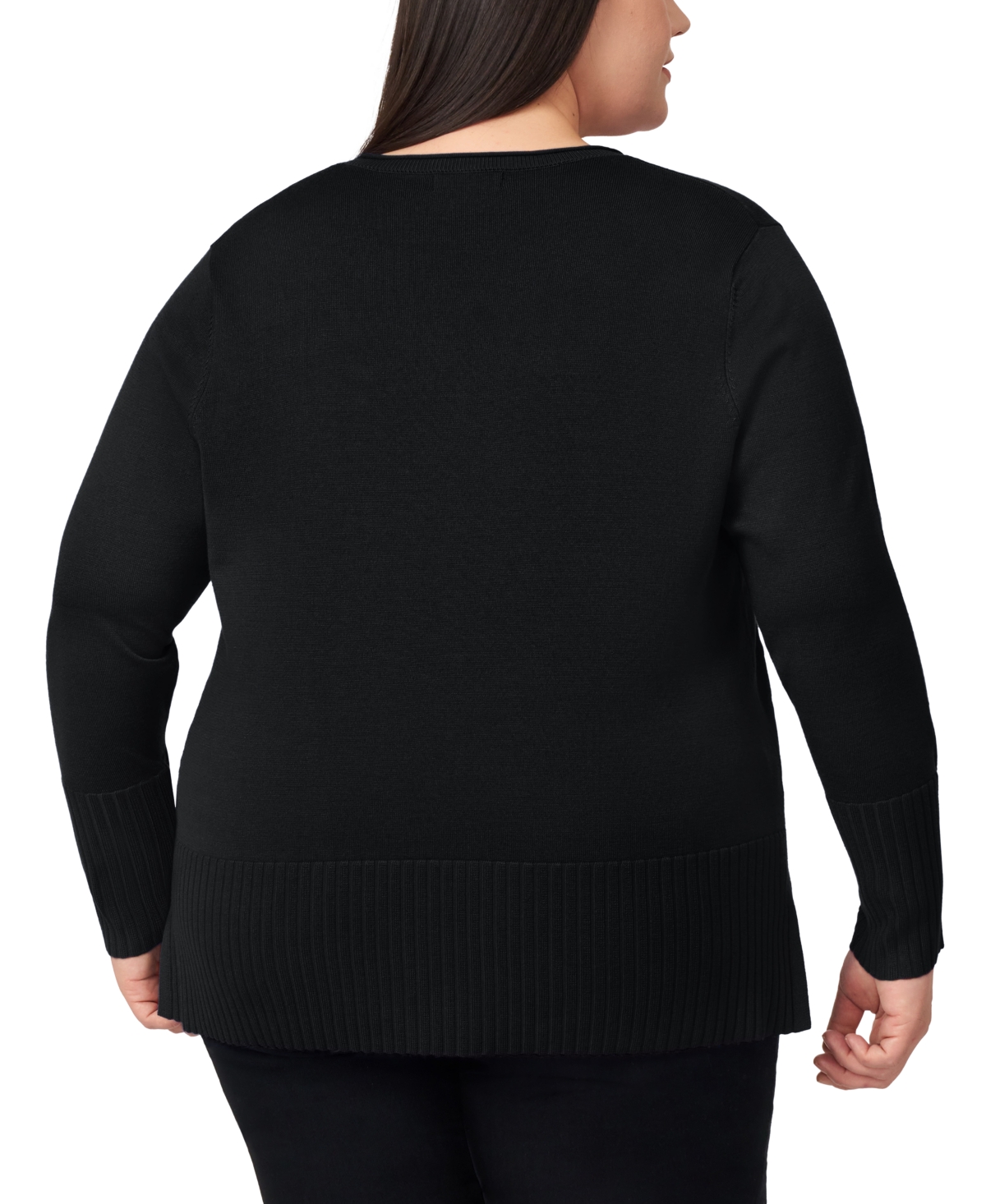 Melissa Paige Plus Size Solid V-neck High-cuff Sweater In Animal Print