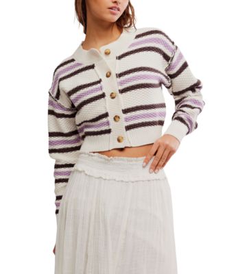 Free People - Women's Cropped Striped Knit Cardigan