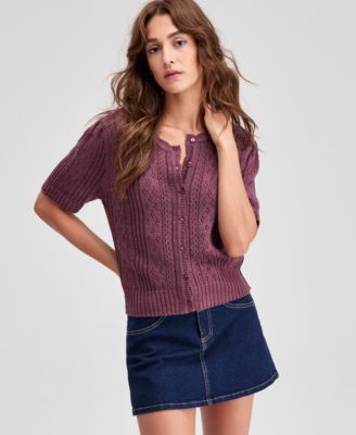 And Now This - Women's Short-Sleeve Pointelle Cardigan