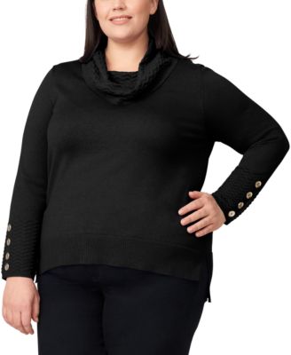 Melissa Paige - Plus Size Ribbed-Hem Button-Down Sweater