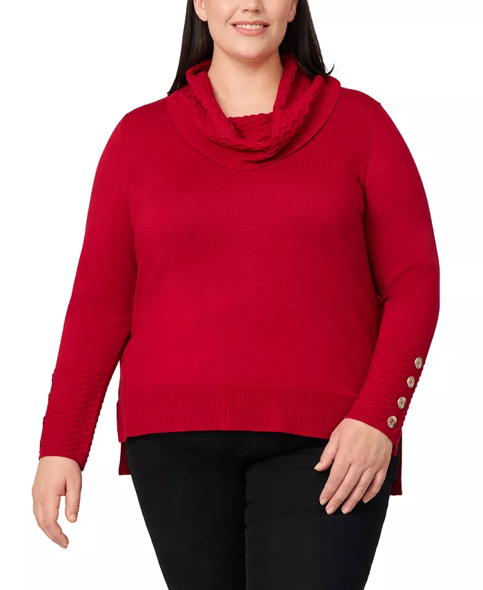 Plus Size Ribbed-Hem Cowl-Neck Sweater - thumbnail 6