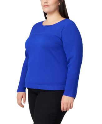 Plus Size Ribbed-Yoke Pullover Sweater