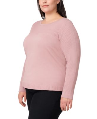 Plus Size Ribbed-Yoke Pullover Sweater