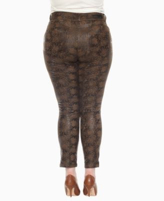 Plus Size Faux Suede Snake Print Pants