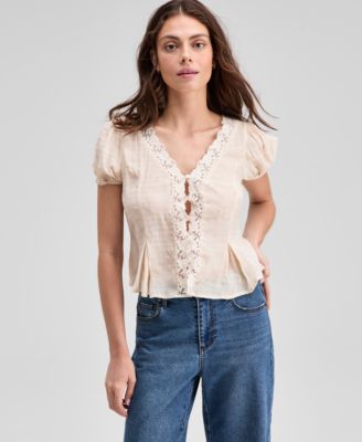 And Now This - Women's Fitted Pleat-Detail Lace Blouse