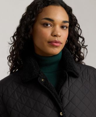 Plus Size Faux-Sherpa-Collar Quilted Coat