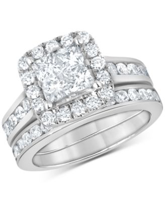 Macy's - Diamond Princess & Round Quad Cluster Halo Bridal Set (2-1/4 ct. t.w.) in 14k White Gold