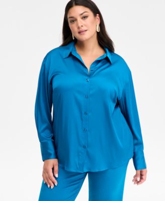 I.N.C. International Concepts - Plus Size Satin Silky Shirt, Macy's Exclusive