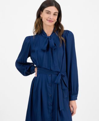 Women's Belted Balloon-Sleeve Shirt Dress