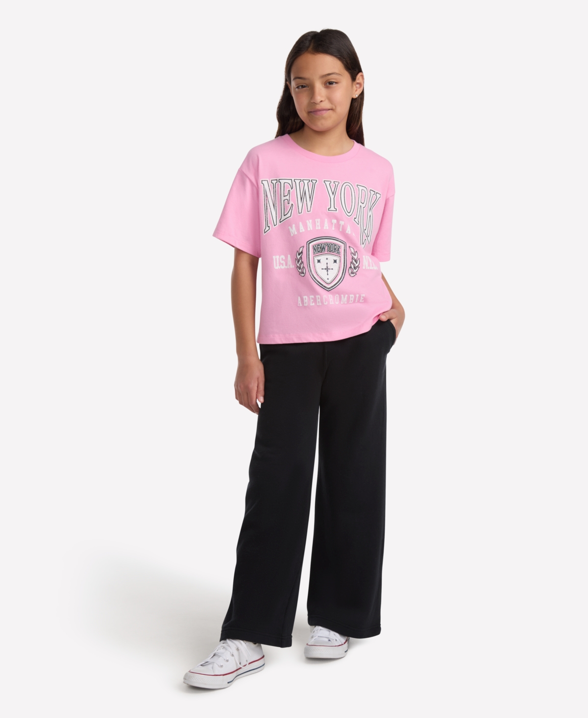 Abercrombie Girls Essential Fleece Wide-leg Pants In Black