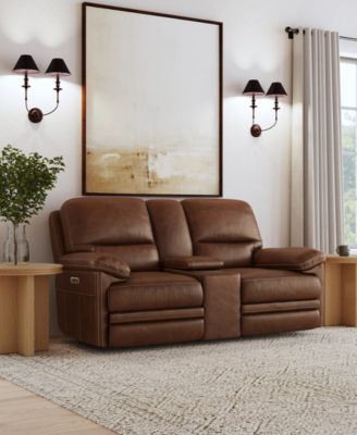 David 78" Pecan Leather Power Reclining Loveseat with Console