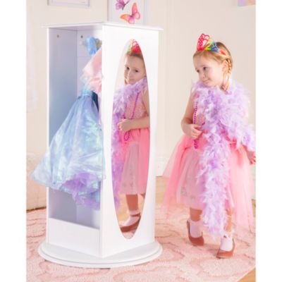 Rotating Dress Up Storage Center - White: Wooden Wardrobe, Pretend Play Costume and Kids' Clothing Organizer with Mirrors