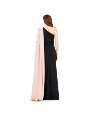 Women's Single Shoulder Two Tone Gown with Floral Applique