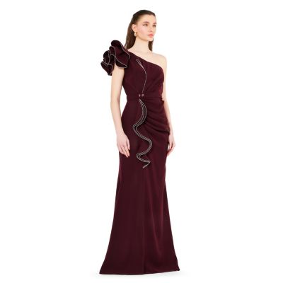 Ruffle Pleated Gown with Rhinestone Embellishment