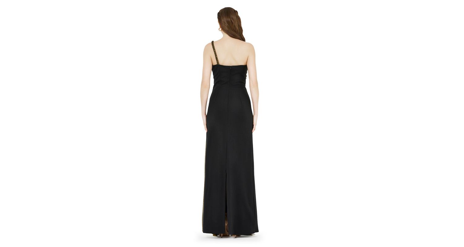 Women's Braided Strap One Shoulder Metallic Drape Dress