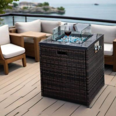 24 Inch Square Propane Fire Pit Table with Wicker Base and 50000 BTU Burner