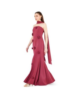 Floral Applique Strapless Mermaid Gown