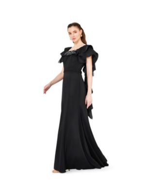 Women's Cascading Sleeves Gown with Embellished Neckline