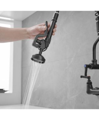 Commercial Restaurant Pull Down 2-Handle Wall Mount Pre-Rinse Spray Utility Kitchen Faucet in Polished Chrome