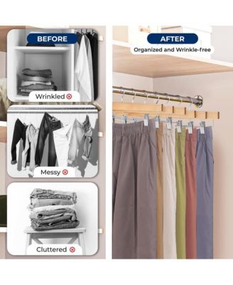 20 Pcs. Premium Wooden Pants Hangers - Heavy Duty Hanger Set with Chrome 360&amp;#xB0; Swivel Hook (Natural)
