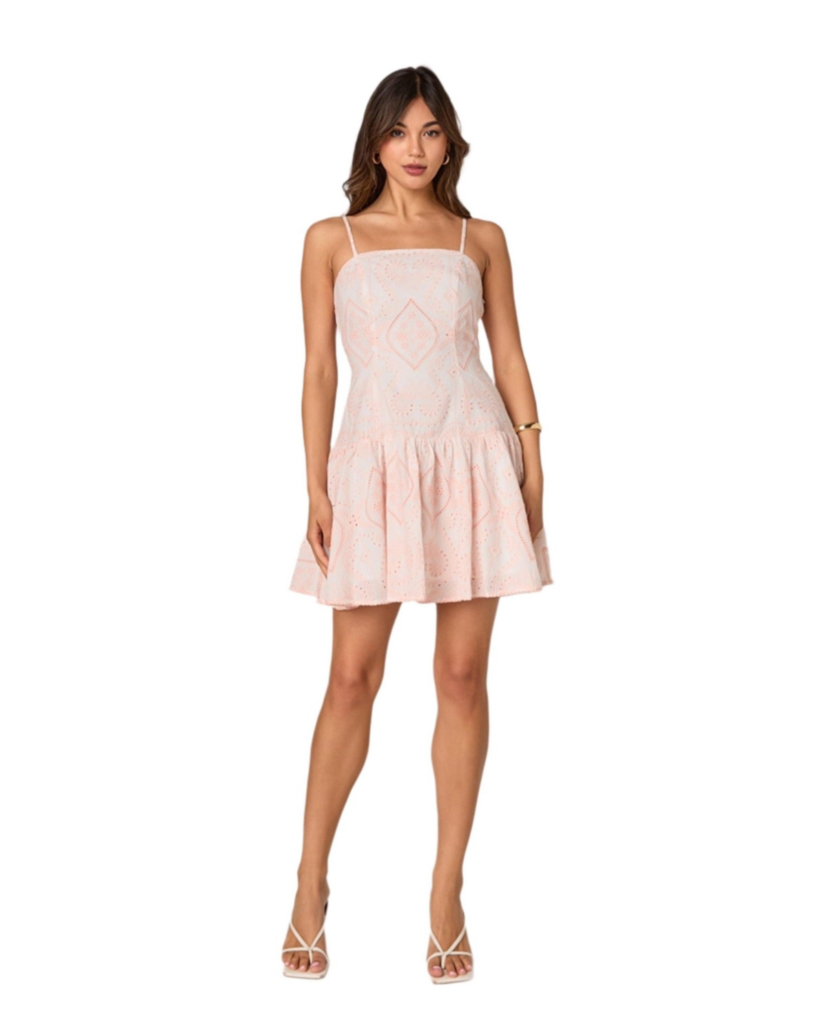 Women's Eyelet Drop Waist Mini Dress - Pink