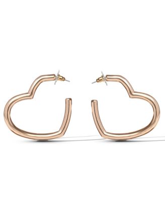 Open Heart Thin Wire Hoop Earrings in Gold