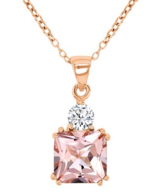 Macy's - Cubic Zirconia Two-Stone 18" Pendant Necklace in 14k Rose Gold-Plated Sterling Silver