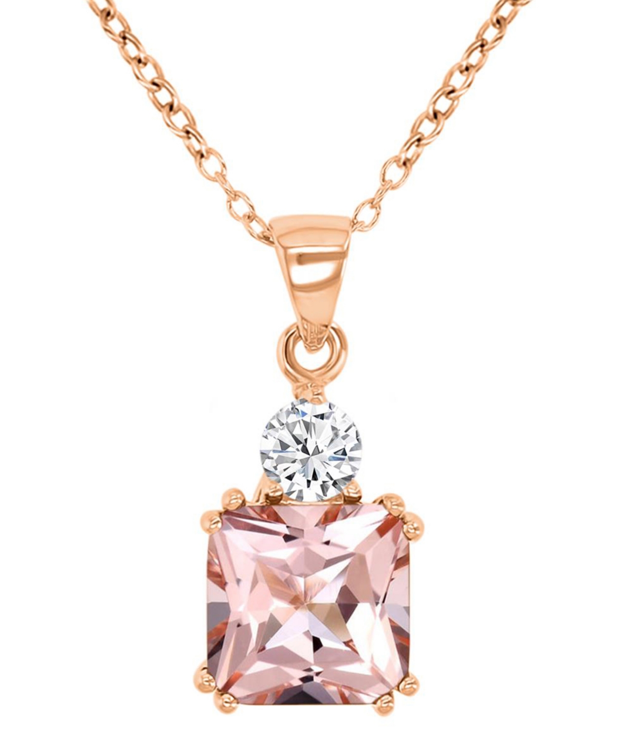 Macy's Cubic Zirconia Two-stone 18" Pendant Necklace In 14k Rose Gold-plated Sterling Silver In Pink
