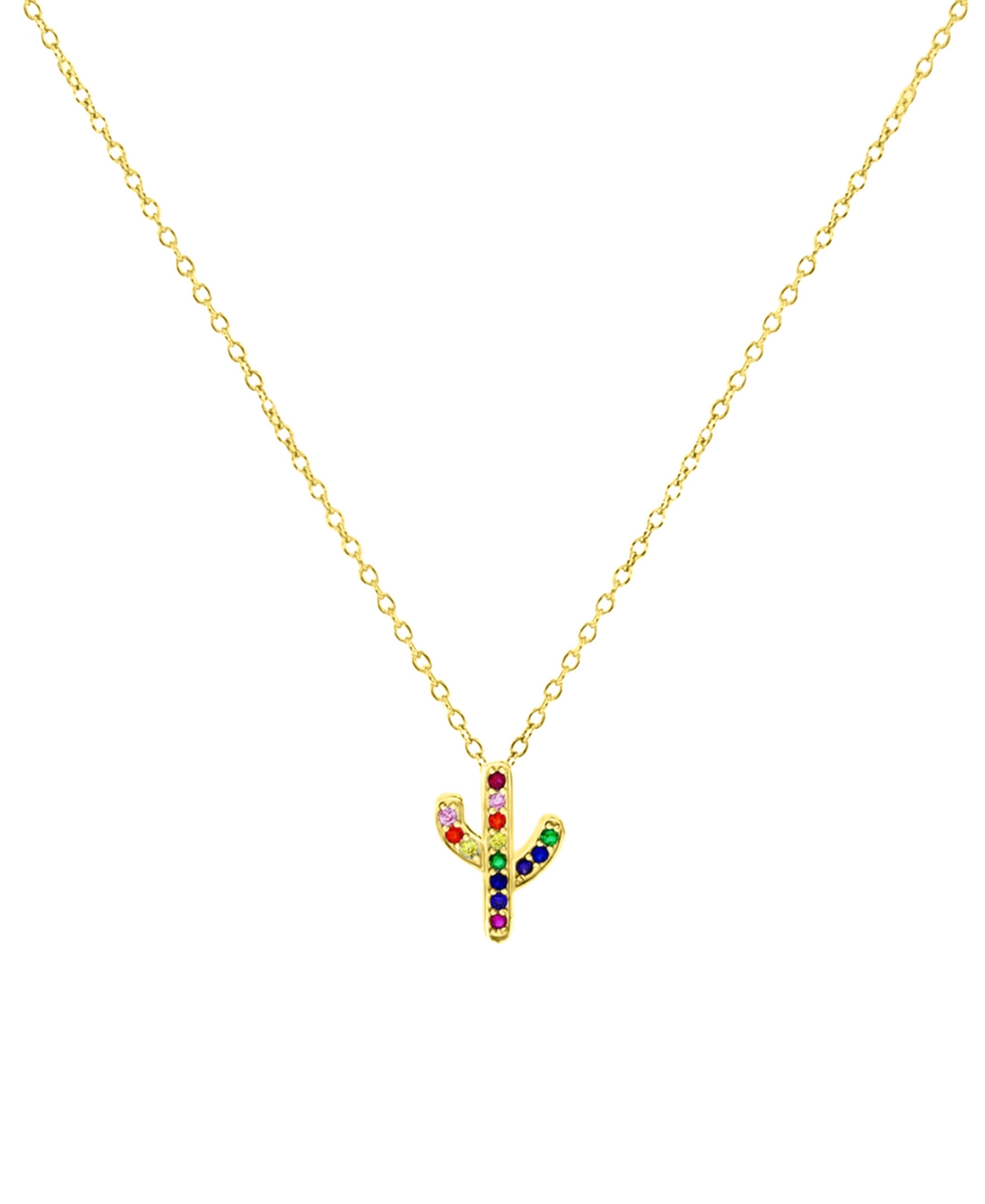Macy's Cubic Zirconia Multicolor Cactus 18" Pendant Necklace In Yellow