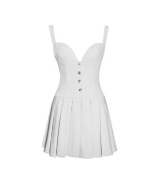 Women's Tala White Sleeveless Pleated Preppy Mini Dress