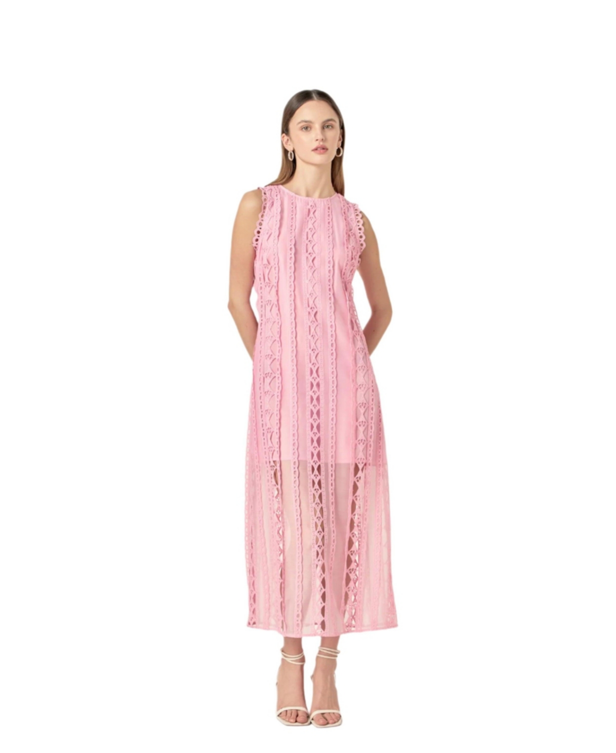 Women's Lace Tiered Midi Dress - Pink