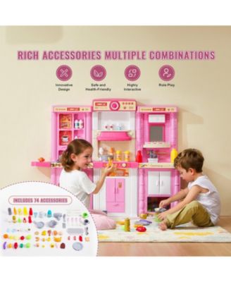 Kids Kitchen Playset with 74 Piece Pretend Cooking Accessories for Role Play Fun