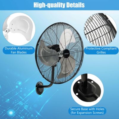 21 Inch Wall Mount Industrial Fan 3 Speed Oscillating Metal Ventilation Fan