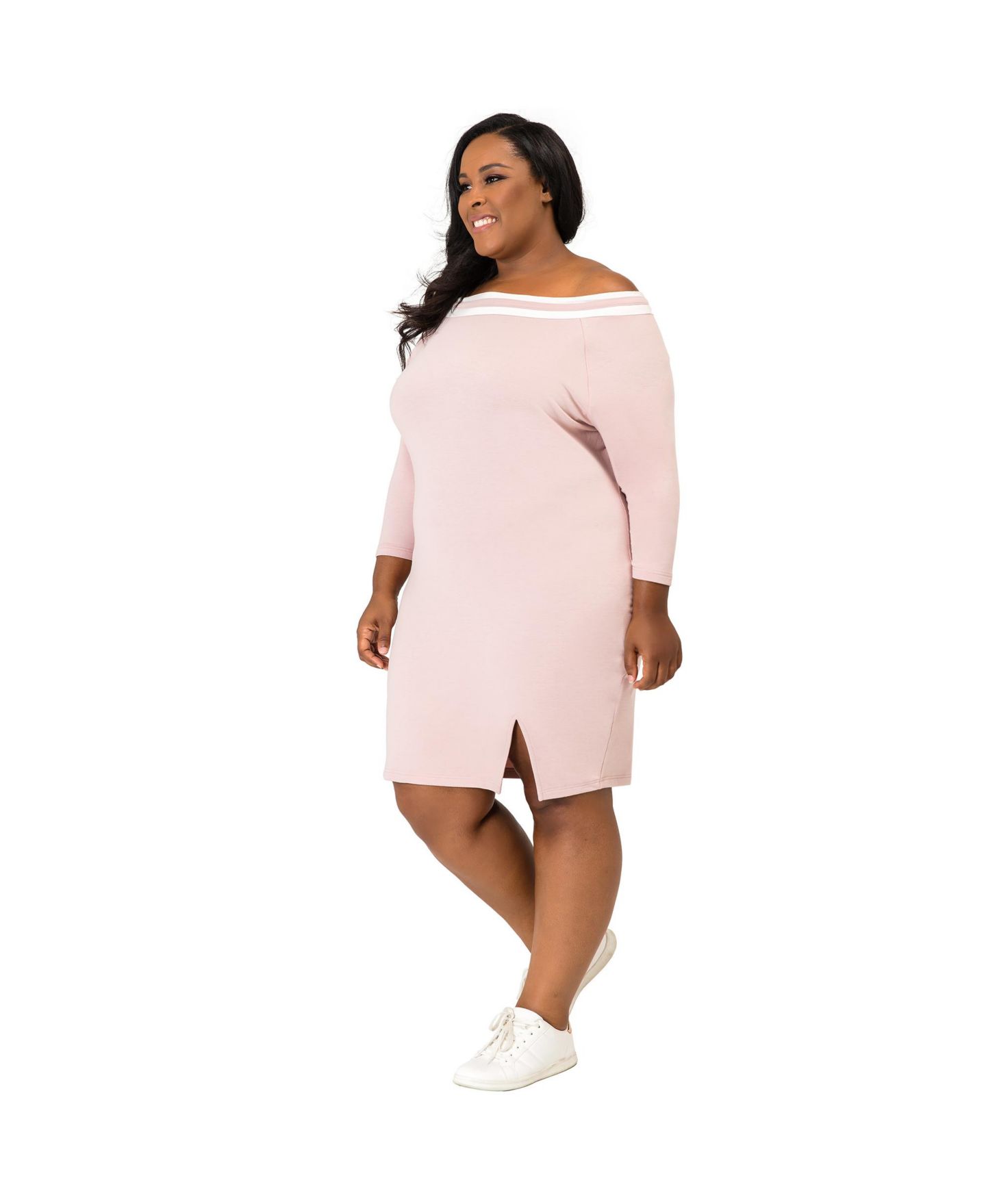 Женское платье Poetic Justice Plus Size Athleisure Stripe Knee-Length, цвет: Розовато-лиловый розовый — фото 3
