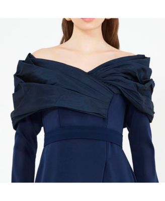 Women's Ruched Drape Off-The-Shoulder Wrap Over Gown