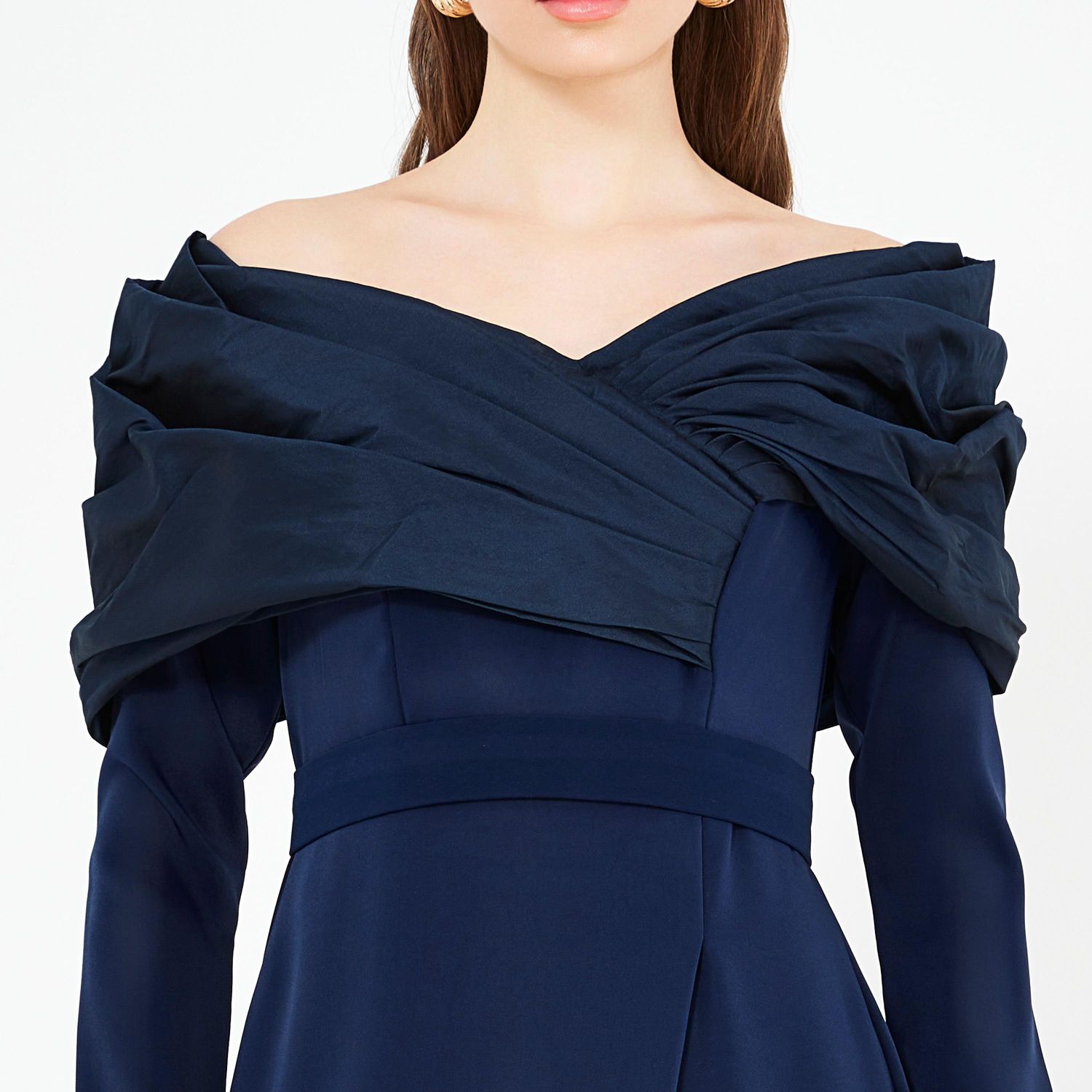 Women's Ruched Drape Off-The-Shoulder Wrap Over Gown