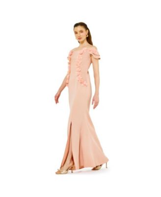 Women's Lace Cutout Floral Embellished Off-The-Shoulder Crepe Gown