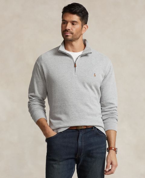 Мужской свитер Polo Ralph Lauren Big & Tall Estate-Rib Quarter-Zip Pullover, цвет: Меланжевый