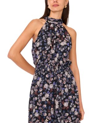 Women's Smocked-Waist Wide-Leg Halter Tie-Back Jumpsuit
