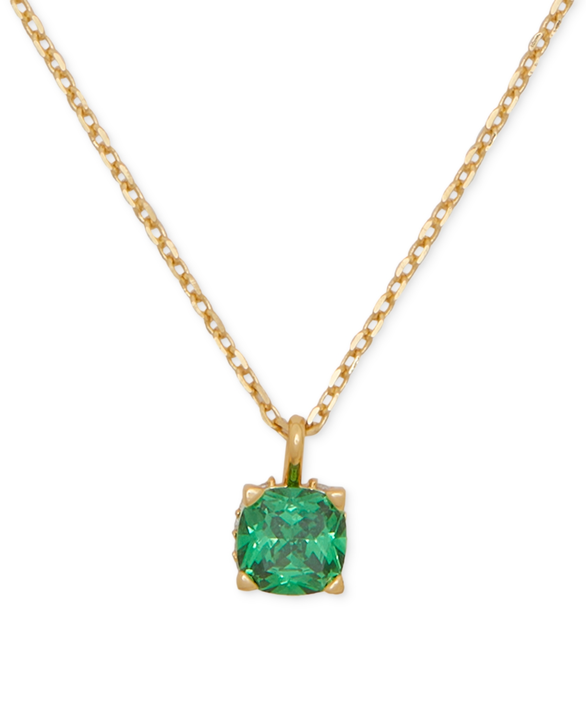 Cubic Zirconia Square Pendant Necklace, 16" + 3" extender - Green