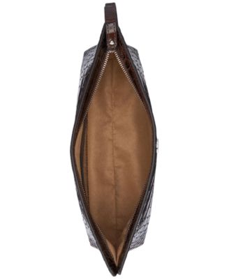 Crocodile-Embossed Leather Zipper Pouch