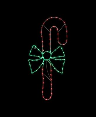 28" LED Lighted Candy Cane with Bow Christmas Window Silhouette