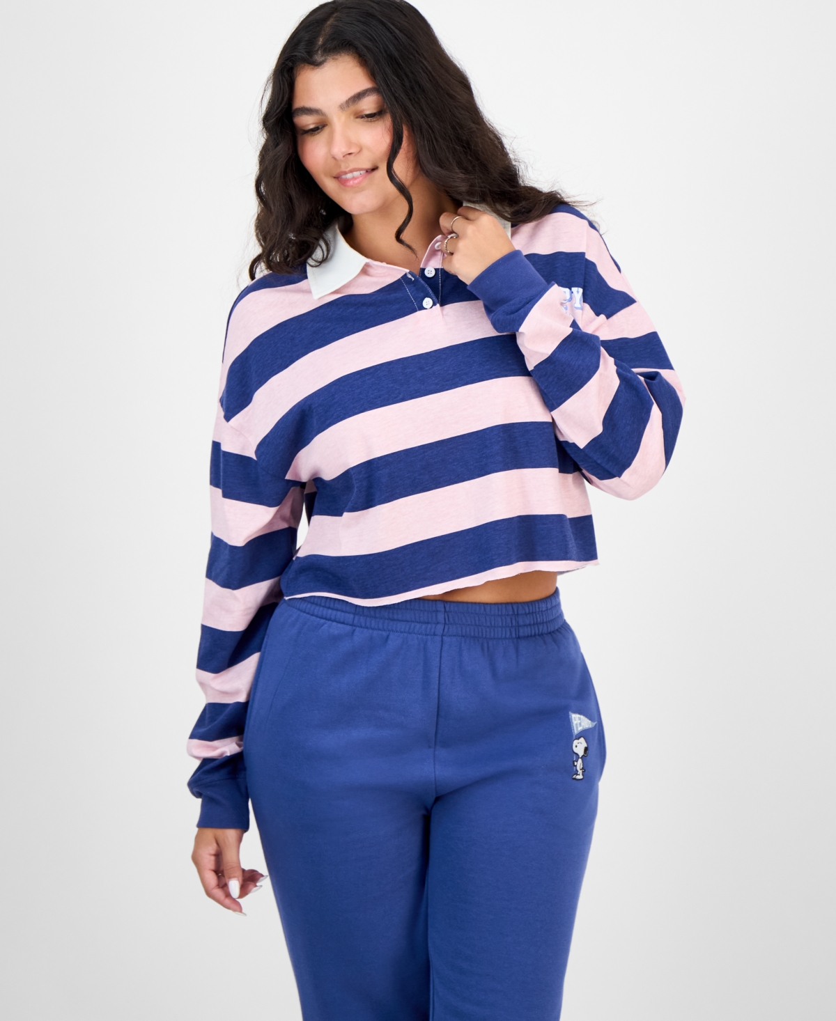 Love Tribe Juniors' Cropped Snoopy Rugby Shirt In Multi