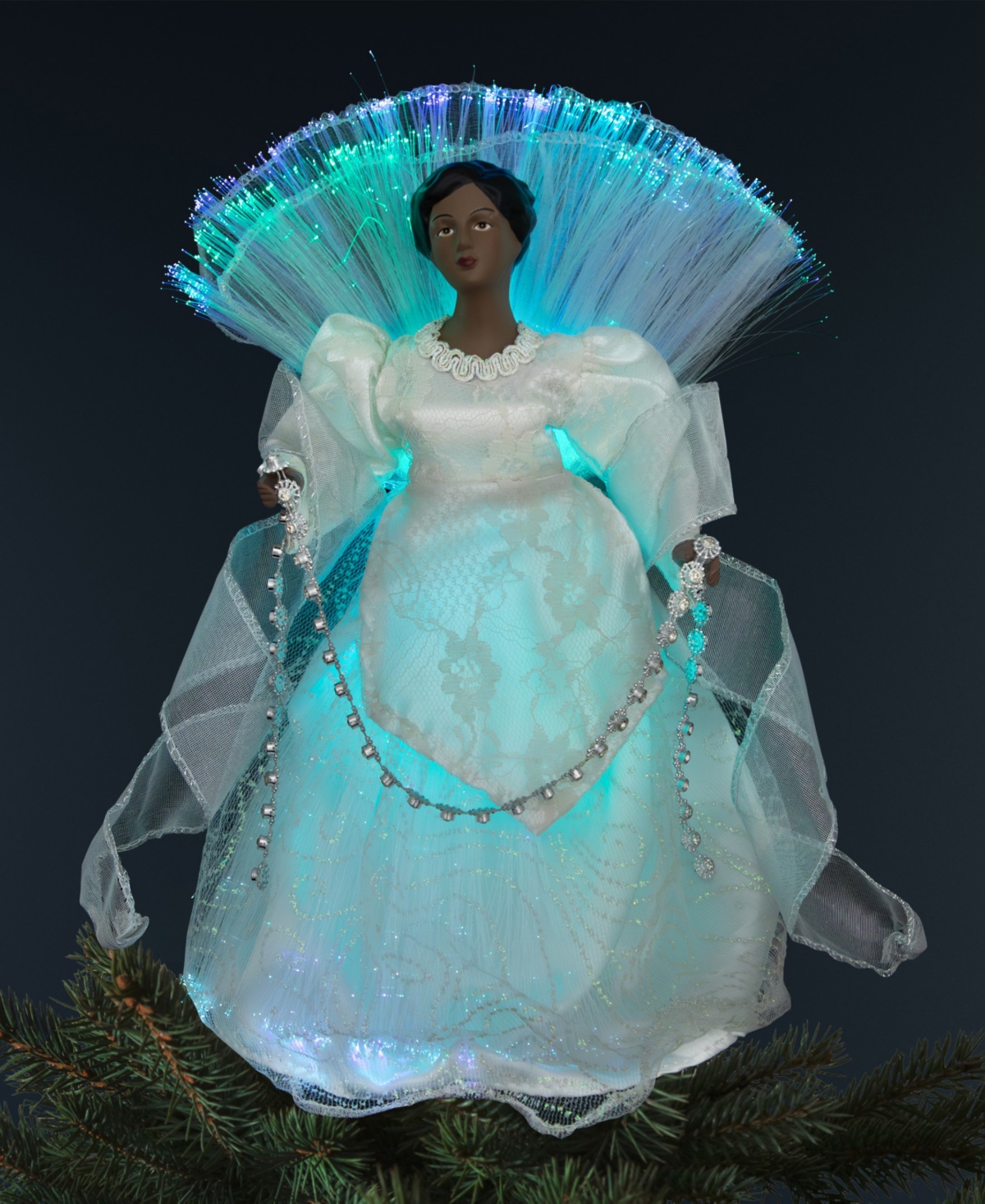 Northlight 12" Lighted Fiber Optic African American Angel Christmas Tree Topper