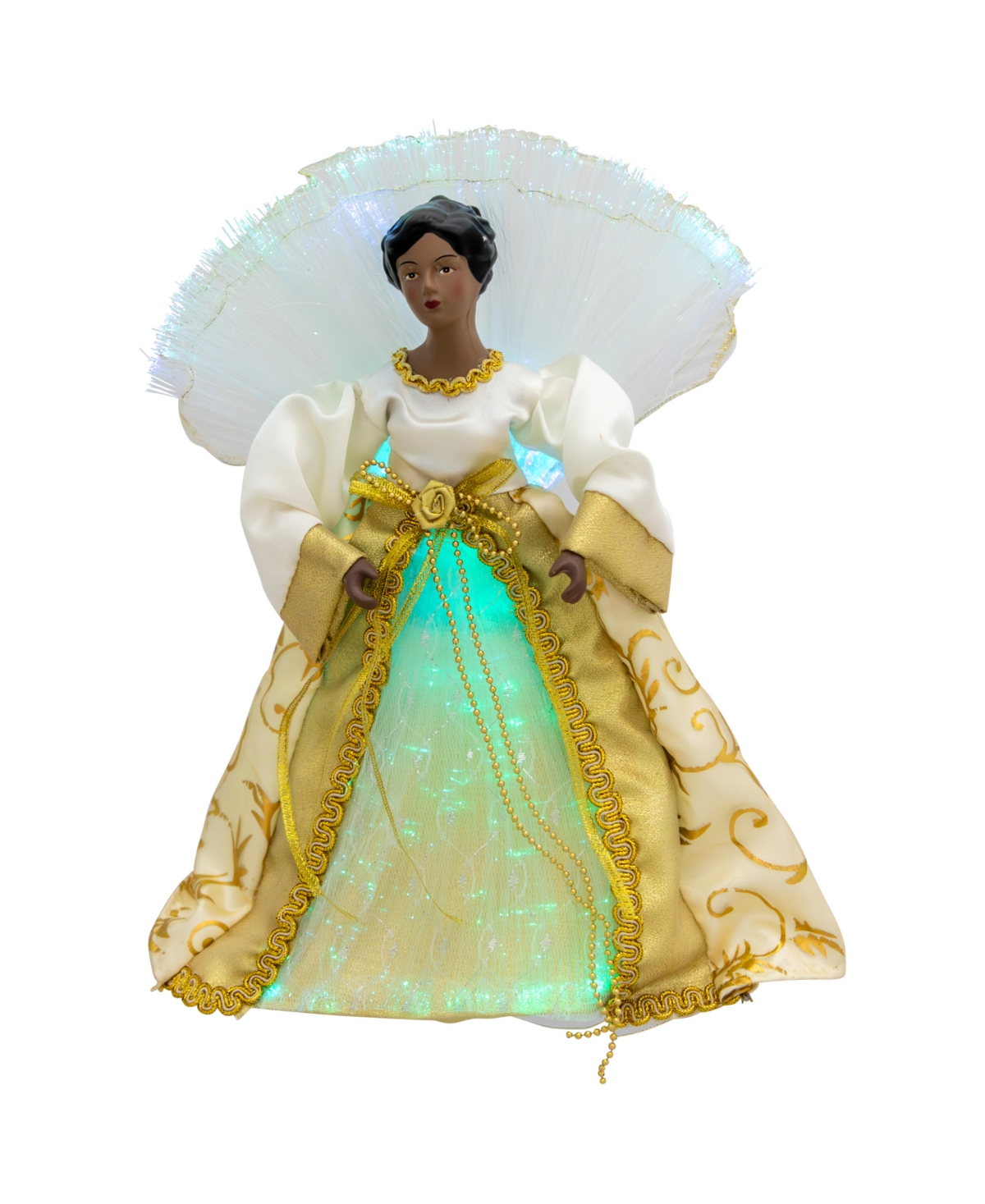 12" Lighted Fiber Optic African American Angel Christmas Tree Topper - Gold