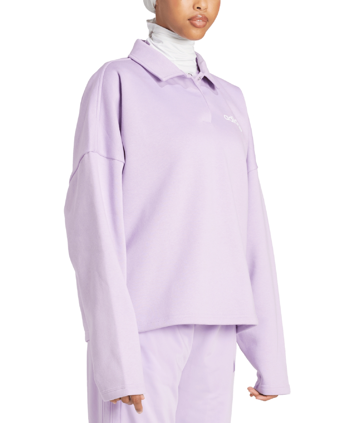 Adidas Originals Women's Essentials Linear Fleece Polo Sweatshirt In Purple